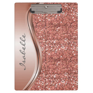 Rose Gold Sparkle Glam Bling Personalised Monogram Clipboard