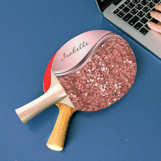 Rose Gold Sparkle Glam Bling Personalized Metal Ping Pong Paddle (Creator Uploaded)