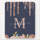 Rose Gold Sparkle Glam Glitter Drips Ipad Case Mouse Mat<br><div class="desc">Monogram Pink Glitter Girly Glam Glitter iPad Case - You love to sparkle, why shouldn't desk? This lovely, navy blue mouse pad features dripping rose gold glitter with blush and gold feminine florals. Add a personal touch by adding your name and initial. Mouse pad will be part of a collection....</div>
