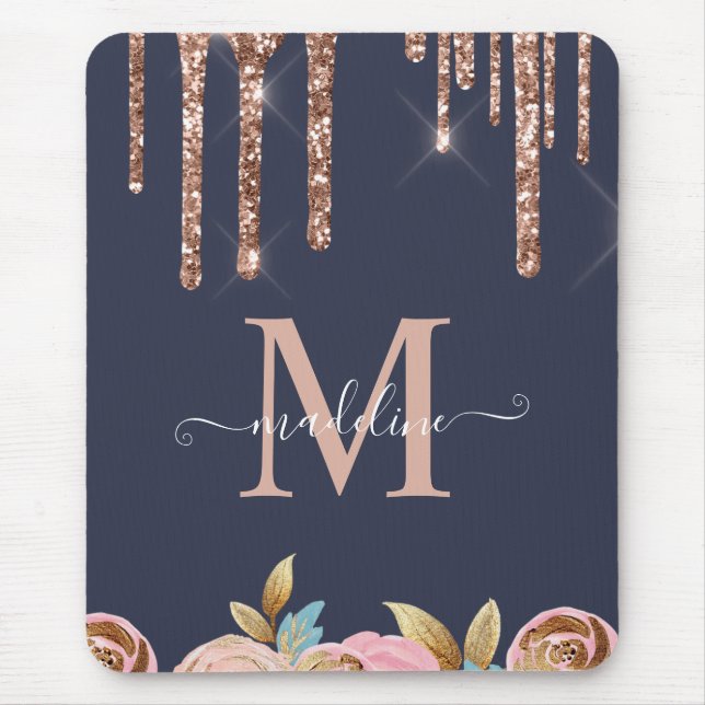 Rose Gold Sparkle Glam Glitter Drips Ipad Case Mouse Mat (Front)