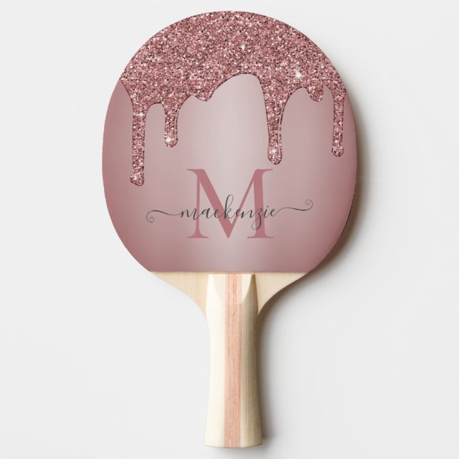Rose Gold Sparkle Glam Glitter Drips Monogram Ping Pong Paddle (Front)
