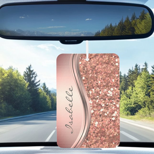 Rose Gold Sparkle Glam Glitter  Personalised Metal Car Air Freshener (Creator Uploaded)