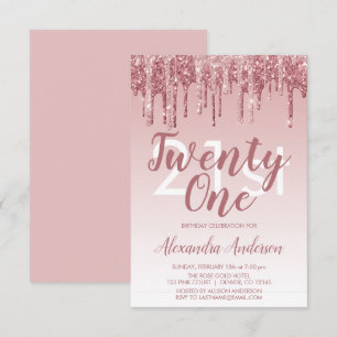 Rose Gold Sparkle Glitter 21st Birthday Party Invitation