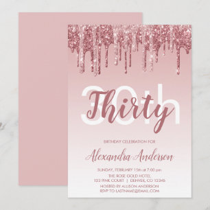 Rose Gold Sparkle Glitter 30th Birthday Party Invitation