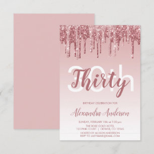 Rose Gold Sparkle Glitter 30th Birthday Party Invitation