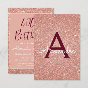 Rose Gold Sparkle Glitter 40th Birthday Party Invitation