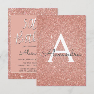 Rose Gold Sparkle Glitter 50th Birthday Party Invitation