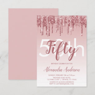 Rose Gold Sparkle Glitter 50th Birthday Party Invitation