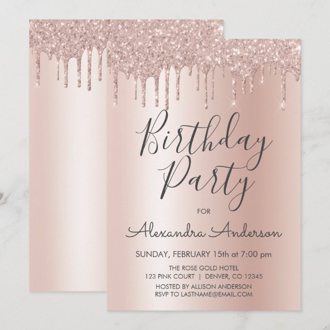 Rose Gold Sparkle Glitter Any Age Birthday Invitation (Front/Back)