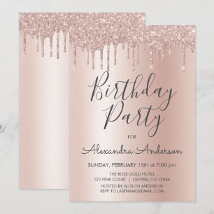 Rose Gold Sparkle Glitter Any Age Birthday Invitation