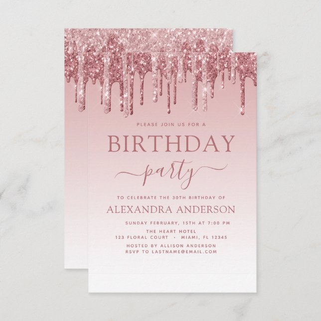 Rose Gold Sparkle Glitter Any Age  Birthday Invitation (Front/Back)