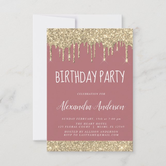 Rose Gold Sparkle Glitter Any Age Birthday Invitation (Front)