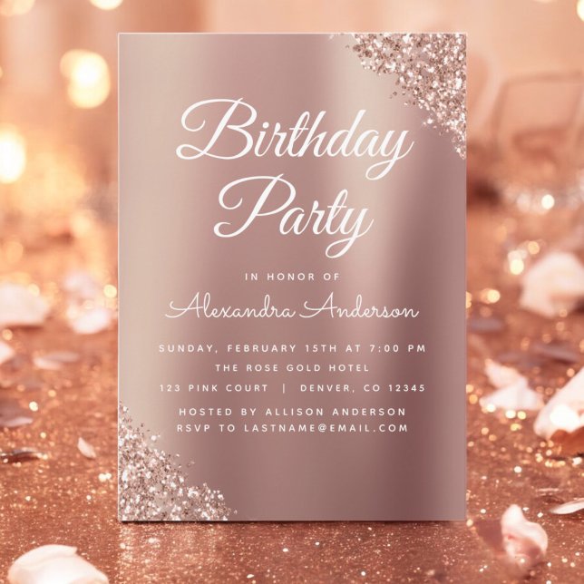 Rose Gold Sparkle Glitter Any Age  Birthday Invitation (Creator Uploaded)