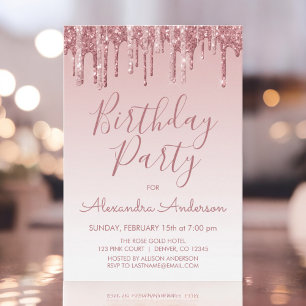 Rose Gold Sparkle Glitter Any Age Birthday Invitation