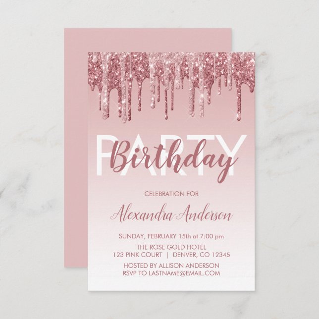 Rose Gold Sparkle Glitter Any Age Birthday Invitation (Front/Back)