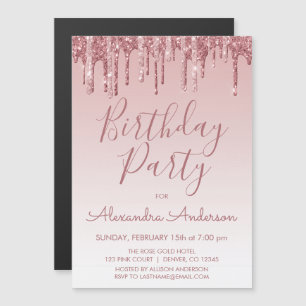 Rose Gold Sparkle Glitter Any Age Birthday Magnetic Invitation