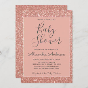 Rose Gold Sparkle Glitter Baby Shower Invitation