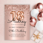 Rose Gold Sparkle Glitter Balloon 18th Birthday  Invitation<br><div class="desc">Add sparkle to your event with this Modern Rose Gold Balloon 18th Birthday Invitation. This stylish design showcases rose gold foil number balloons paired with elegant calligraphy, framed by a shimmering glitter border on a soft blush pink metallic foil background. A perfect choice for a 18-year-old girl's birthday party, combining...</div>