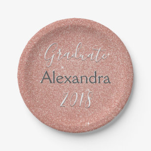Rose Gold Sparkle Glitter Class of Graduation Paper Plate