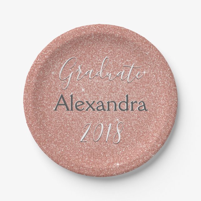 Rose Gold Sparkle Glitter Class of Graduation Paper Plate (Front)