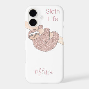 Rose Gold Sparkle Glitter Cute Sloth Personalised