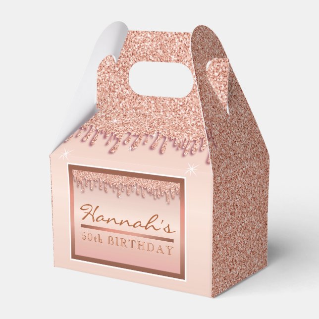Rose Gold Sparkle Glitter Drip Birthday Gift Box (Front Side)