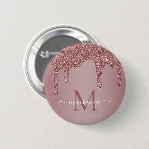 Rose Gold Sparkle Glitter Drips Monogram 6 Cm Round Badge