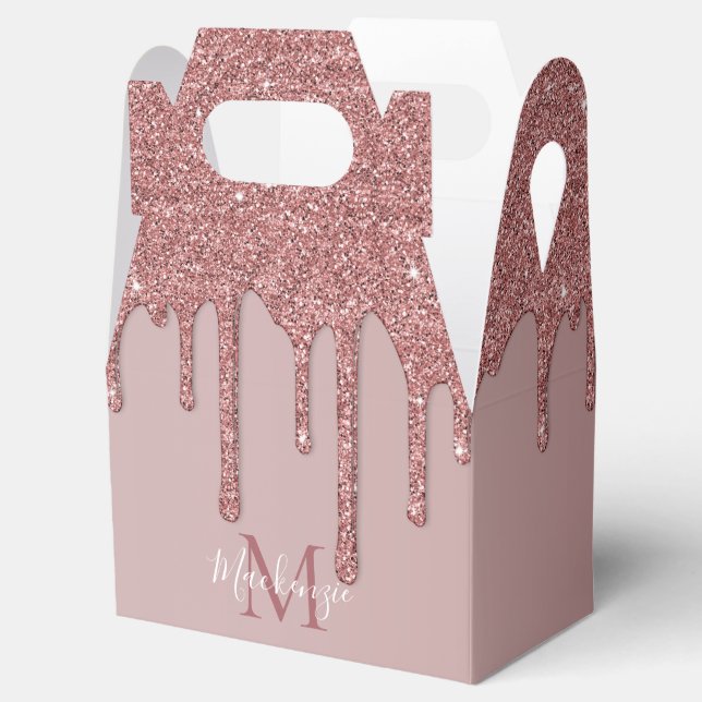 Rose Gold Sparkle Glitter Drips Monogram Favour Box (Opened)