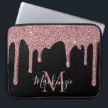 Rose Gold Sparkle Glitter Drips Monogram on Black Laptop Sleeve<br><div class="desc">Girly Rose Gold Sparkle Glitter Drips Monogram laptop sleeve with our trendy faux glitter drips in blush pink/rose gold on a chic black background. Designed by Cedar and String. To personalise further, please click the "customise further" link and use the design tool to modify the design. If you need assistance...</div>