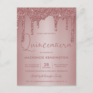 Rose Gold Sparkle Glitter Drips Quinceañera Postcard
