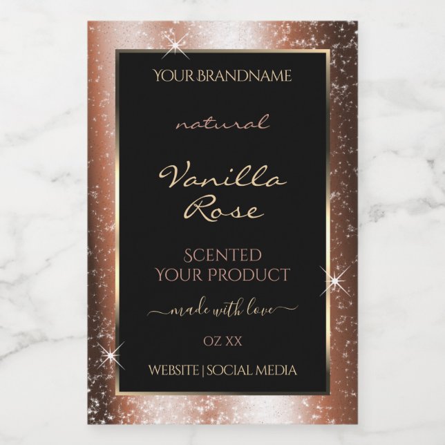 Rose Gold Sparkle Glitter Frame Glam Product Label (Single Label)