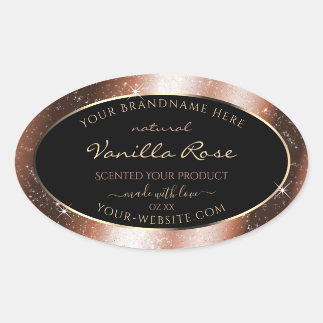Rose Gold Sparkle Glitter Frame Glam Product Label (Front)