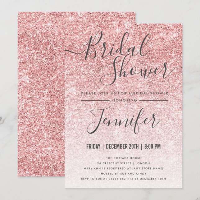 Rose Gold Sparkle Glitter Glam Bridal Shower Invitation (Front/Back)