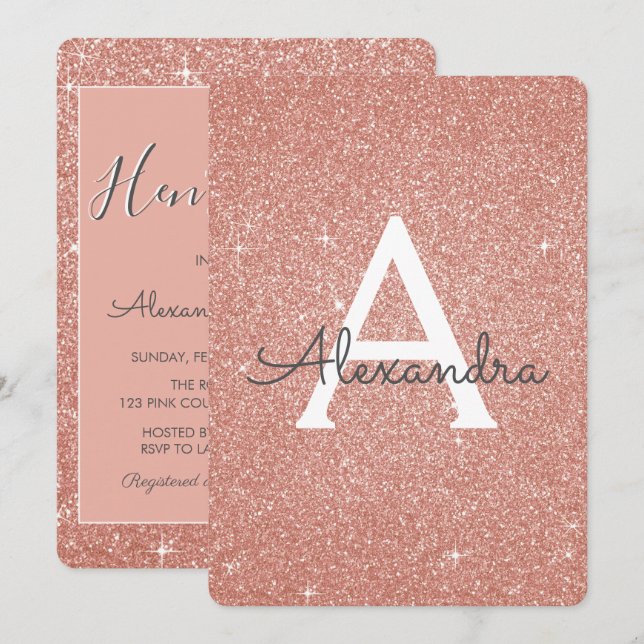 Rose Gold Sparkle Glitter Hen's Party Invitation (Front/Back)