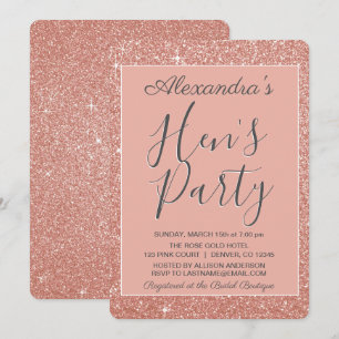 Rose Gold Sparkle Glitter Hen's Party Invitation