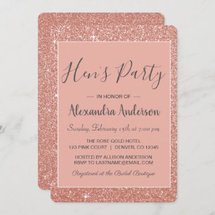 Rose Gold Sparkle Glitter Hen's Party Invitation