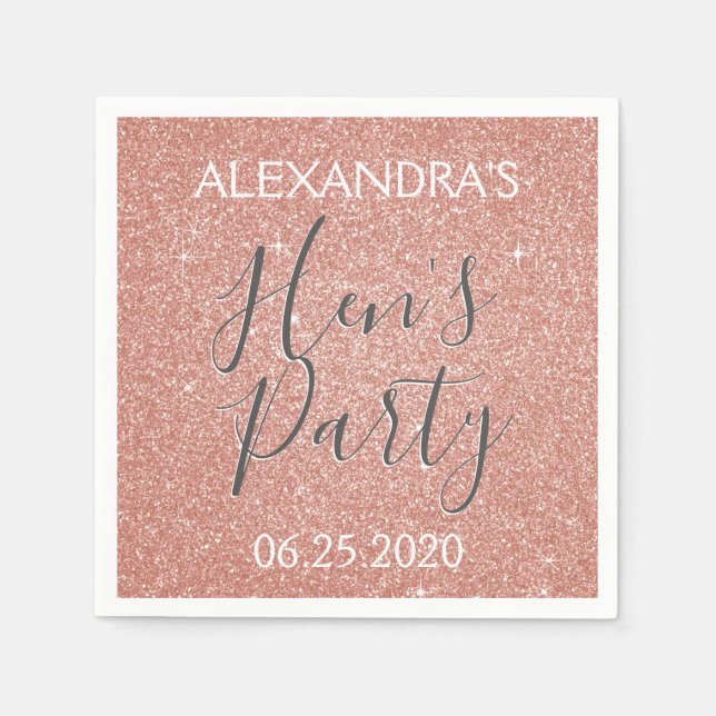 Rose Gold Sparkle Glitter Hen's Party Napkin (Front)