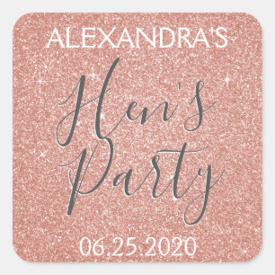 Rose Gold Sparkle Glitter Hen's Party Square Sticker