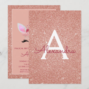 Rose Gold Sparkle Glitter Magical Unicorn Birthday Invitation