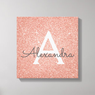 Rose Gold Sparkle Glitter Monogram Name & Initial Canvas Print