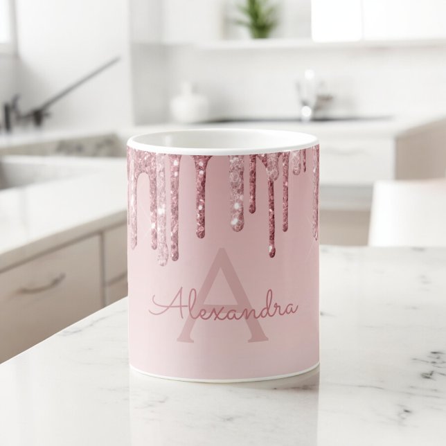 Rose Gold Sparkle Glitter Monogram Name & Initial Coffee Mug (Creator Uploaded)