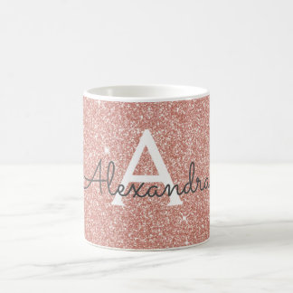 Rose Gold Sparkle Glitter Monogram Name &amp; Initial Coffee Mug