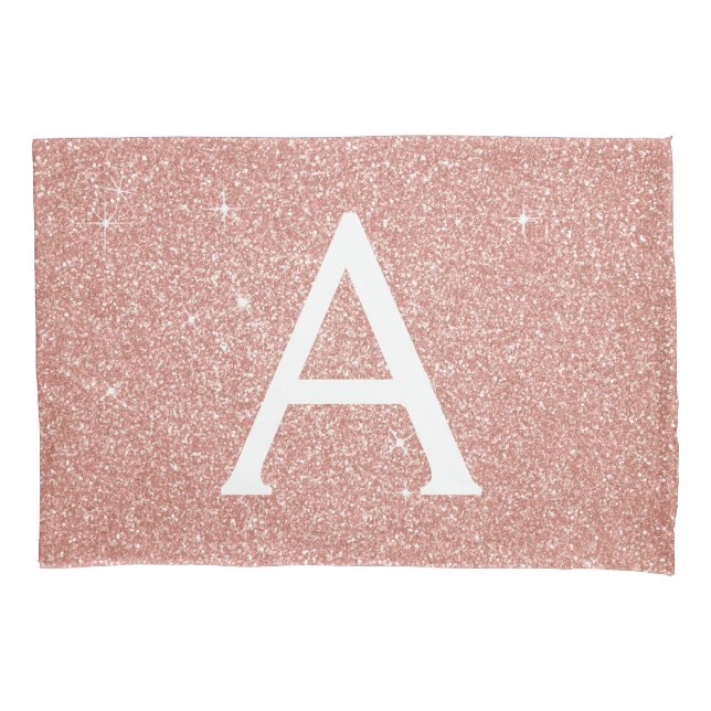 Rose Gold Sparkle Glitter Monogram Name & Initial Pillowcase (Front)