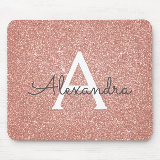 Rose Gold Sparkle Glitter Monogram Name Mousepad