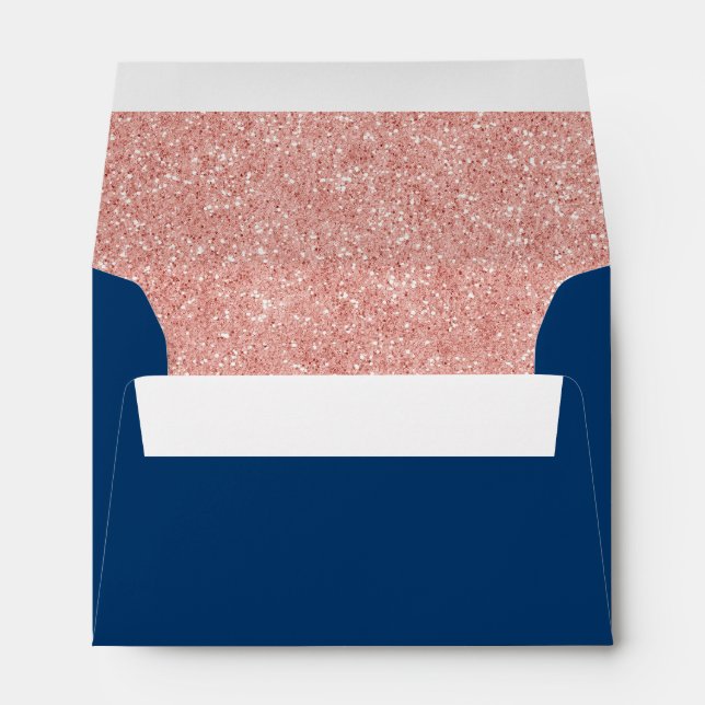 Rose Gold Sparkle Glitter & Navy Blue Modern Envelope (Back (Bottom))