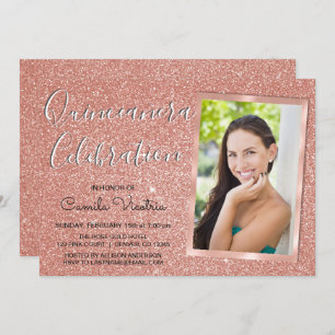 Rose Gold Sparkle Glitter Quinceañera Celebration Invitation