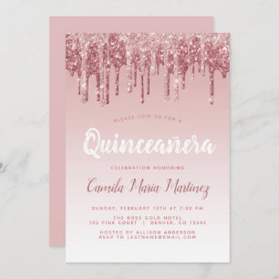 Rose Gold Sparkle Glitter Quinceanera Celebration Invitation