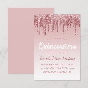 Rose Gold Sparkle Glitter Quinceanera Celebration Invitation