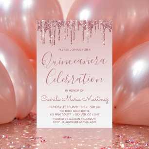 Rose Gold Sparkle Glitter Quinceanera Celebration Invitation