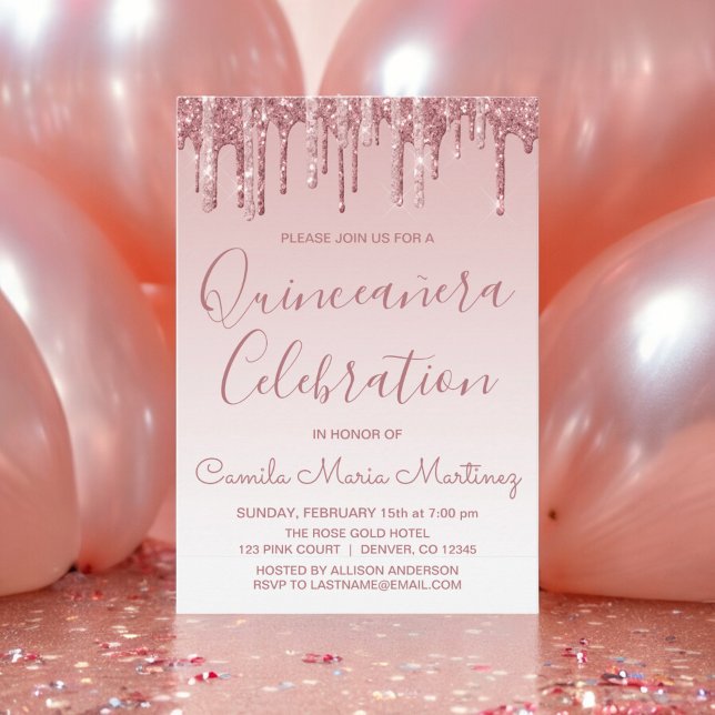 Rose Gold Sparkle Glitter Quinceanera Celebration Invitation (Creator Uploaded)